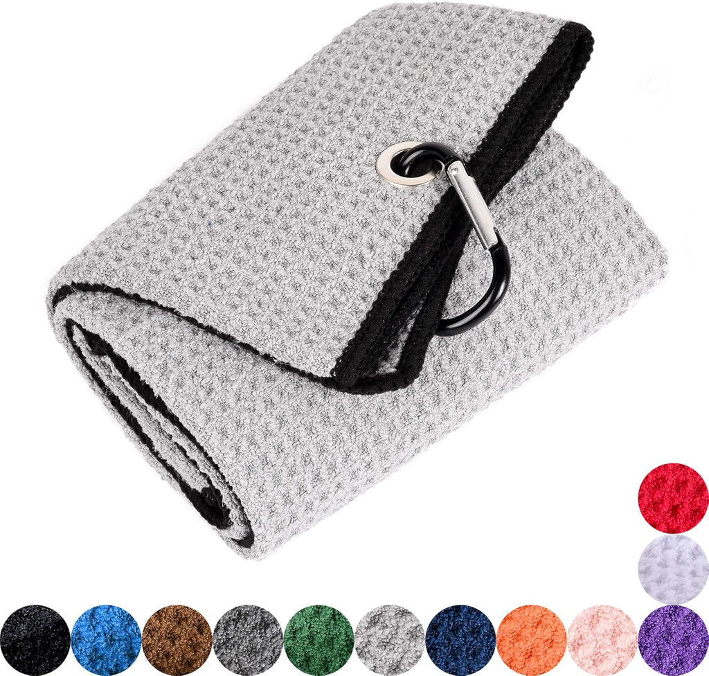 Microfiber Waffle Pattern Golf Towel | Club Groove Cleaner Brush | Foldable Divot Tool with Magnetic Ball Marker