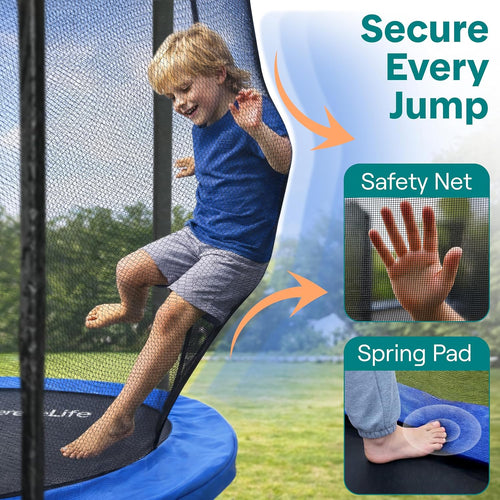 ASTM Approved Trampoline with Net Enclosure – Stable, Strong Kids and Adult Trampoline with Net – Outdoor Trampoline for Kids, Teens and Adults – Reinforced Kids, Blue,